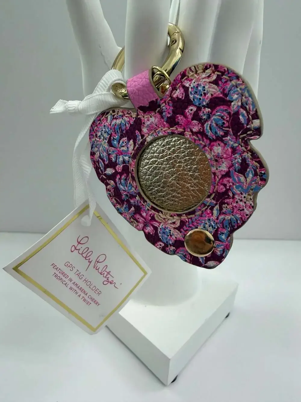 Lilly Pulitzer GPS Tag Holder in Amarena Cherry Tropical With A Twist